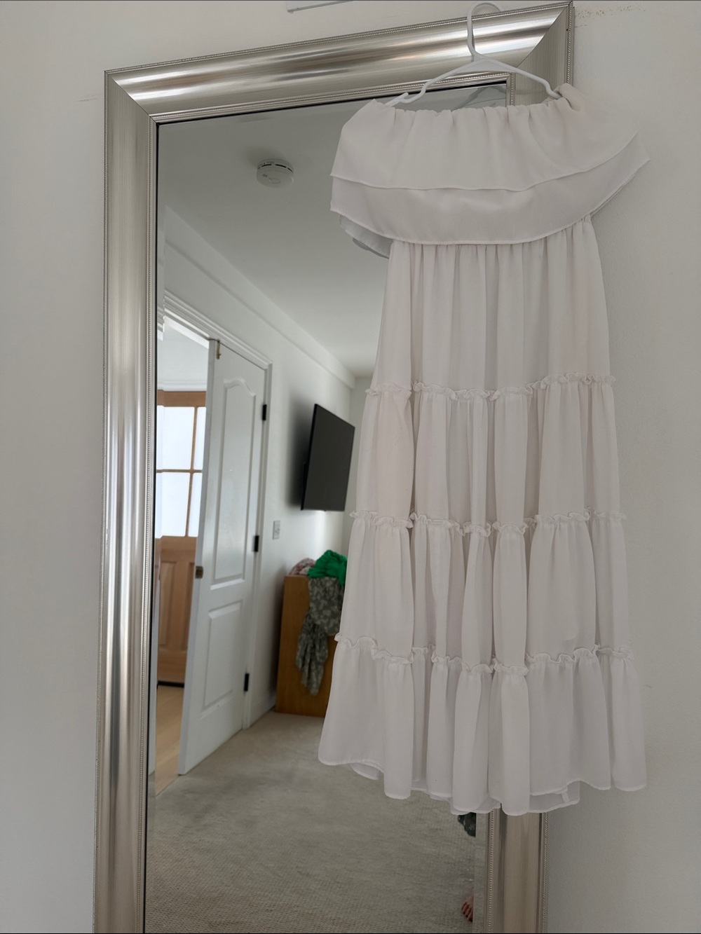 Off-Shoulder White Tiered Maxi Dress